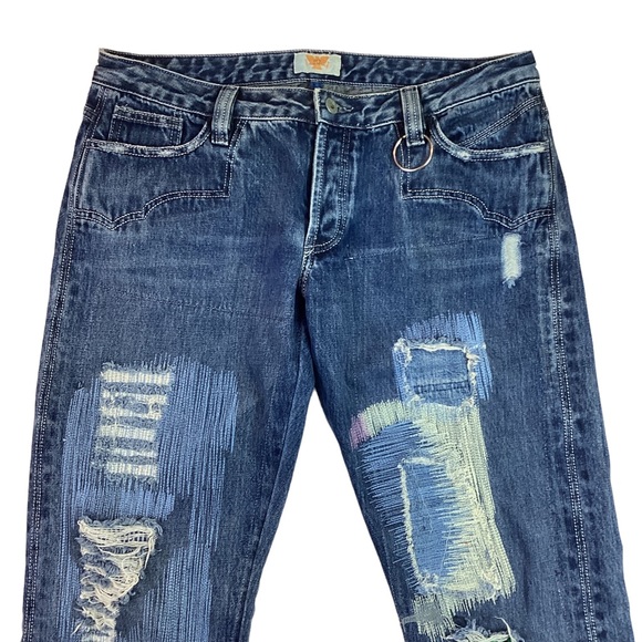 Antik Denim Artsy Decorated Distressed Straight Leg Jeans Blue - Picture 3 of 12